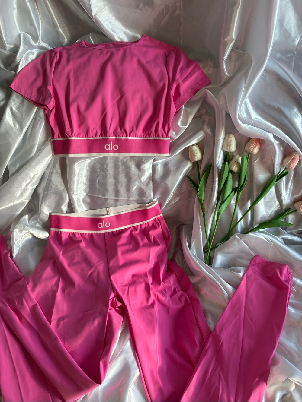 Alo inspiration Women's Pink Crop Tee & Legging Set